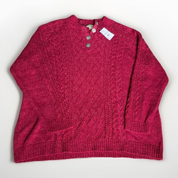 NWT Appleseeds Women’s Sweater Sz 1X Cable Knit Heavyweight Fisherman’s Red - Picture 1 of 8